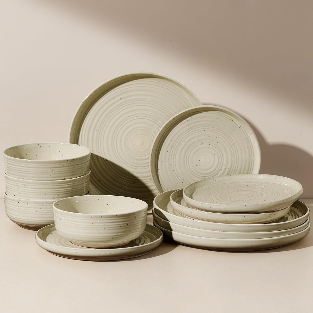 Stoneware Dinnerware Sets for 6, Plates and Bowls, Brown