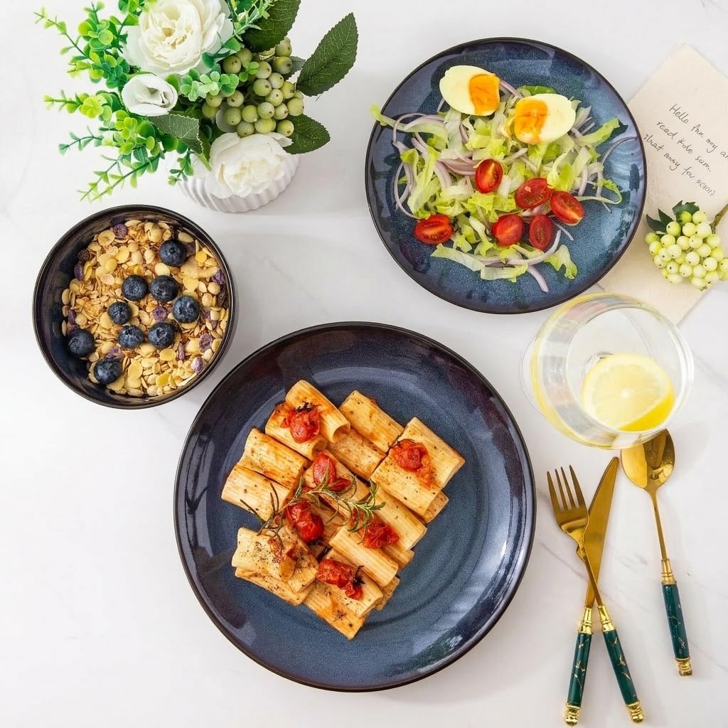 LeRatio Ceramic Dinnerware Sets for 8,24Pcs Porcelain Plates and Bowls Set