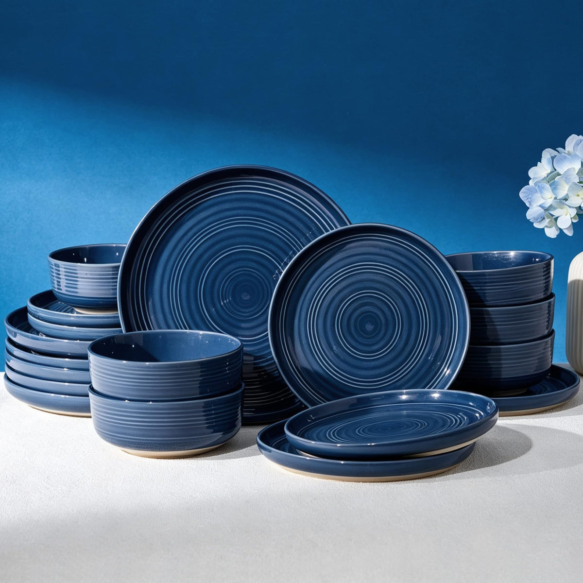 Stoneware Dinnerware Sets for 6, Plates and Bowls, Brown