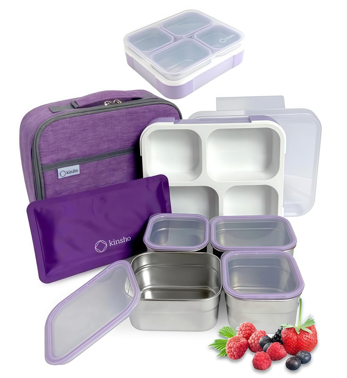Stainless Steel Big Bento Lunch Box Set For Adults, Kids - Insulated Bag and Ice Pack - Large Leak-Proof Metal Compartment Meal Prep Food & Snack Containers for Work Travel School, 42 oz Grey Black