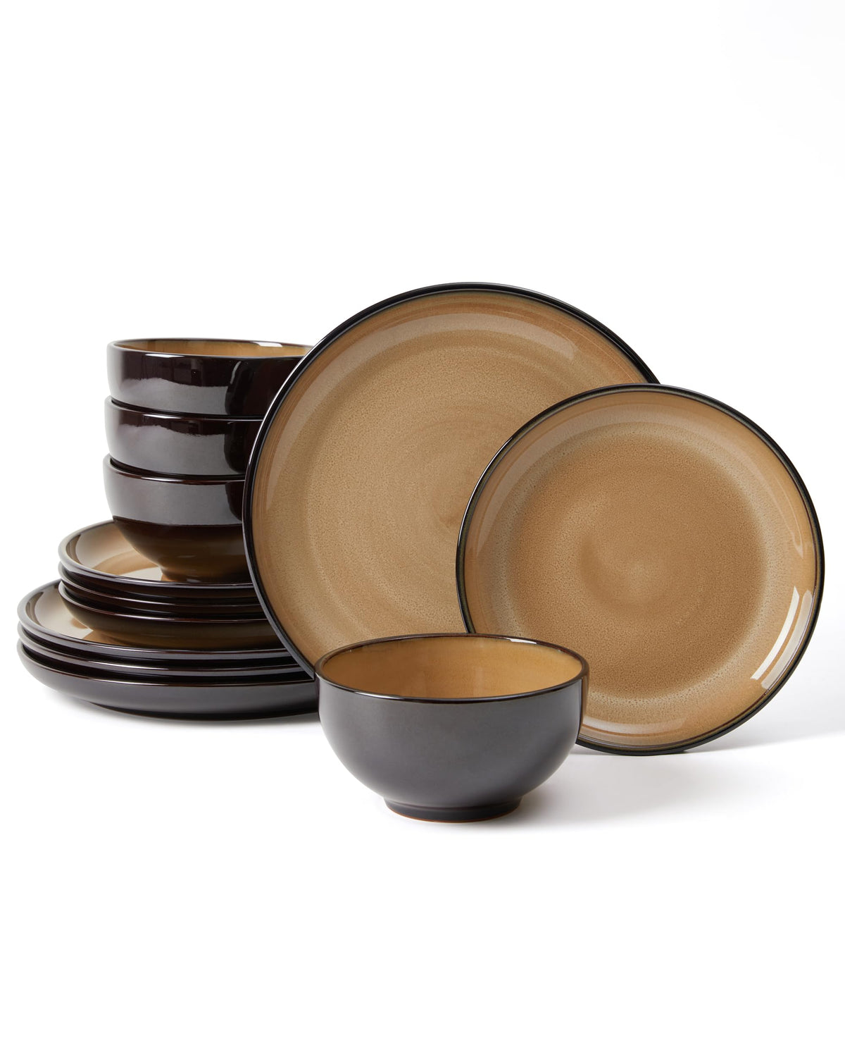 Pokini Stoneware Dinnerware Sets for 8, 24pcs Plates and Bowls Sets Dishes
