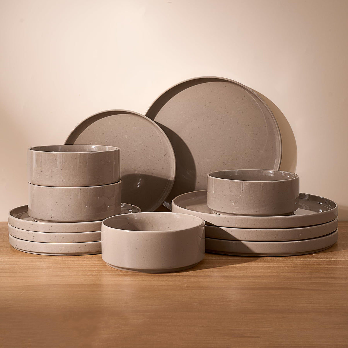 Famiware Nebula Plates and Bowls, 12-Piece Dinnerware Set, Cinnamon Brown