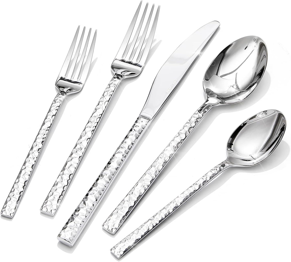 20 Piece Hammered Silverware Set, 18/10 Stainless Steel Flatware Set for 4