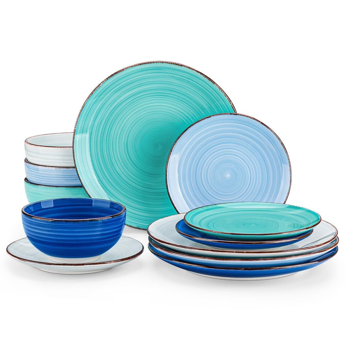 vancasso Bonita Dinnerware Sets 12 Pieces for 4, Ceramic Dishes Set Blue