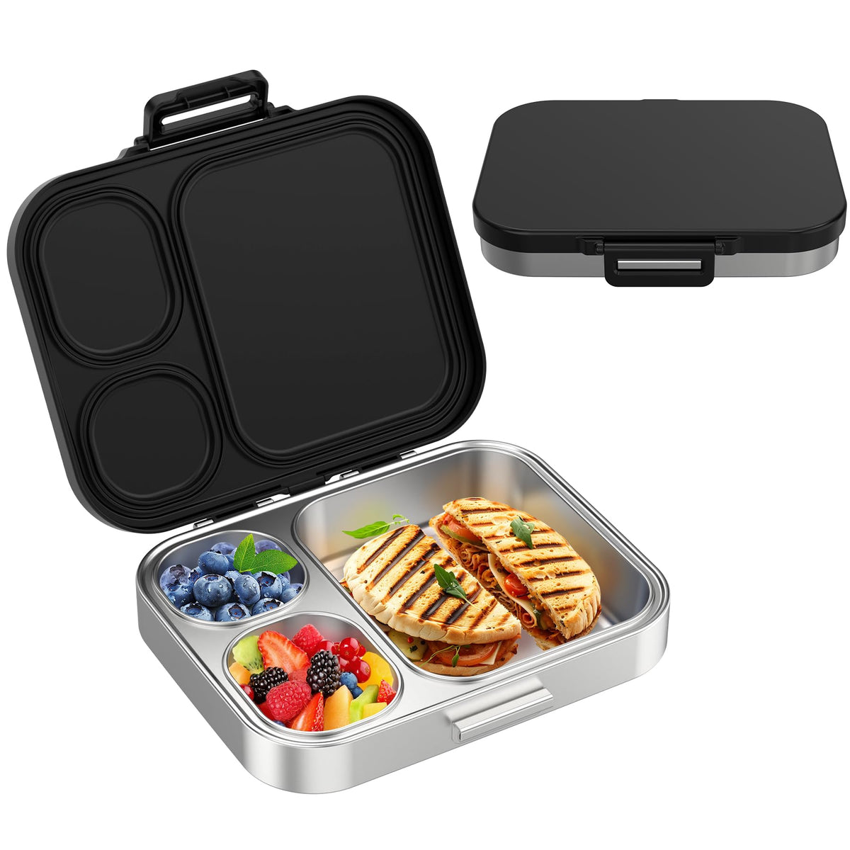 Pawtong Stainless Steel Bento Lunch Box for Kids | 3-Compartment Lunch Box Container Kids | 100% Leakproof, Eco-Friendly, Perfect Portion Control for Kids&Adult Healthy Meals (Green)