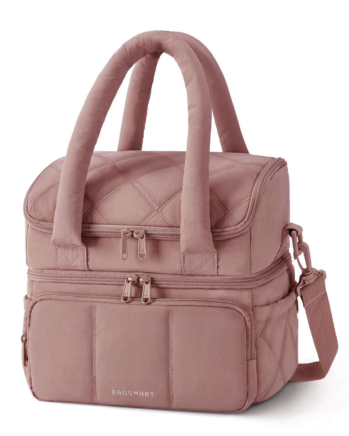 BAGSMART Lunch Bag Women, Double Deck Insulated Lunch Box, Camel