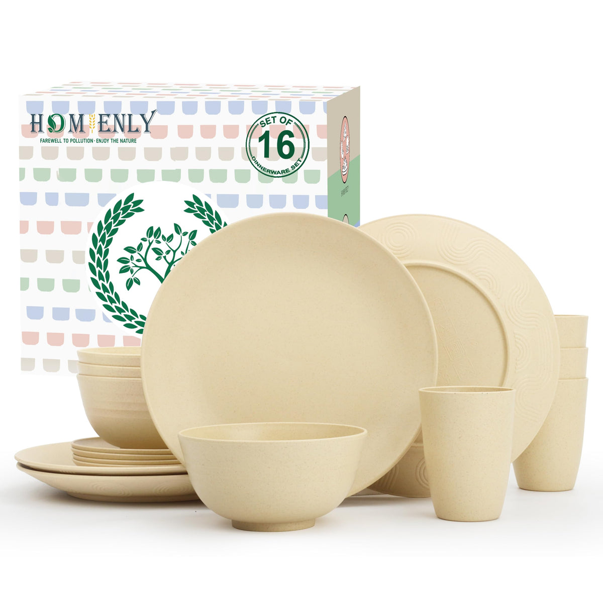 Homienly Kitchen Wheat Straw Dinnerware Set 40 PCS - Dinner Plates, Cereal Bowls, Wheat Straw Cups Set, Microwave and Dishwasher Safe Dishes Set, Unbreakable Dish Set for Party, Outdoor(Grey Stone)
