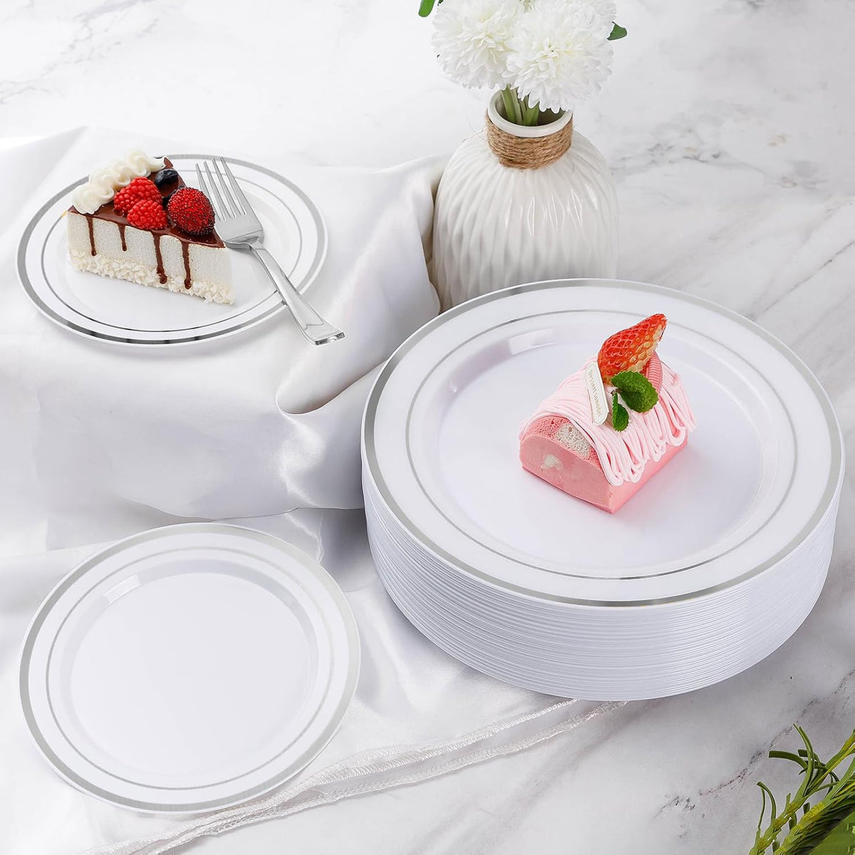 Goodluck 600 Plastic Piece Disposable Silver Plates for 100 Guests