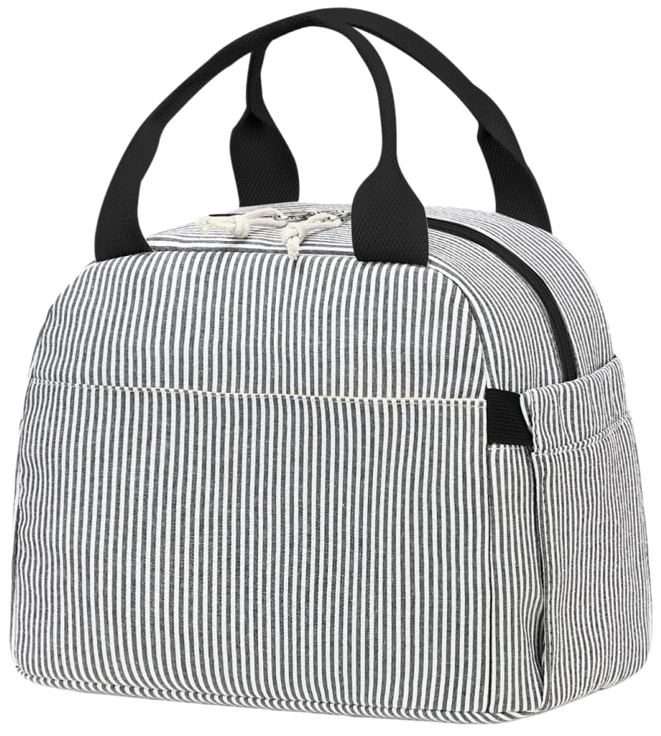 Bluboon Lunch Box for Women Cute Lunch Bag Reusable Insulated Lunch Bags Large Capacity Lunchbox Cooler for Work Picnic or Travel Gifts (A Sage Green White Stripes, 10 x 7.5 x 8 inches)
