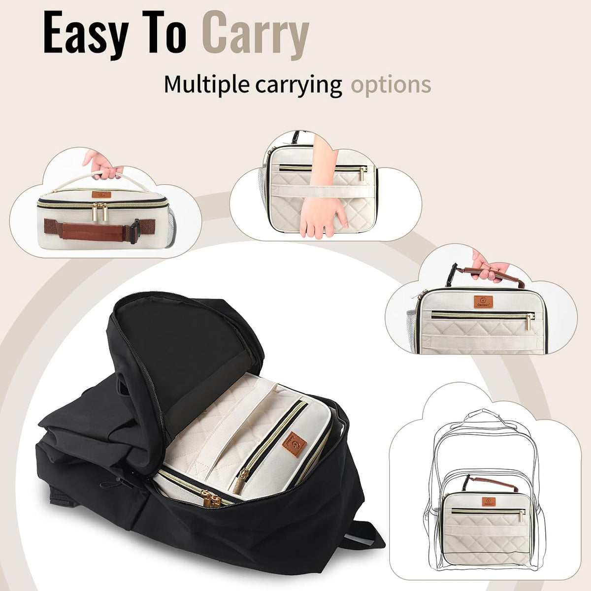Genteen Lunch Box for Kids, Boys - Insulated Small LunchBox Reusable, Zip Closure & Buckle Handle, Portable Cooler for Work, School, Travel (White)