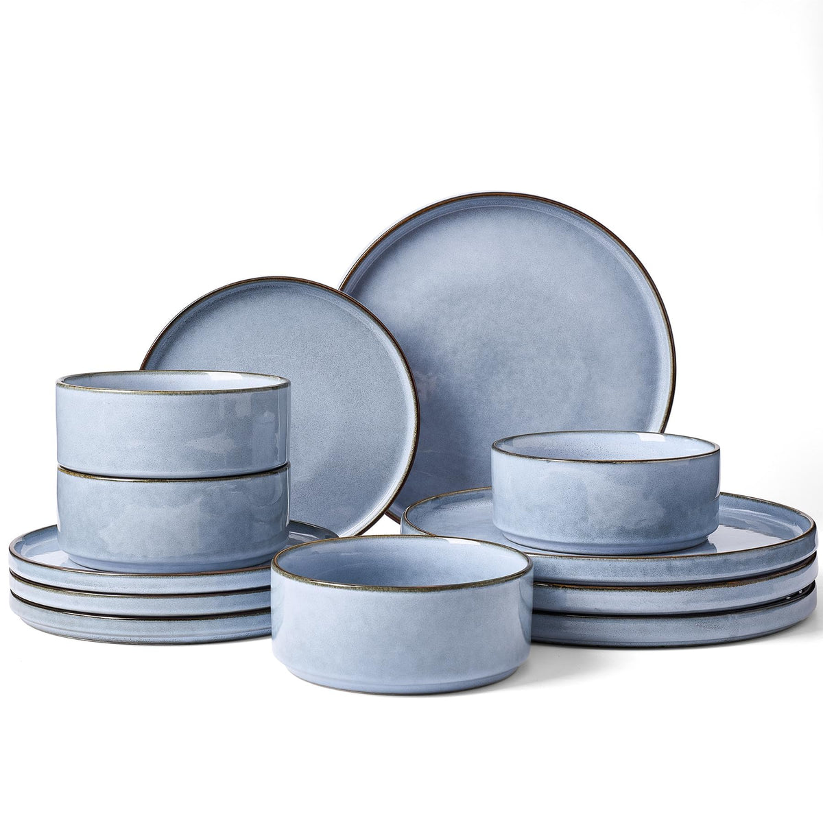 Famiware Nebula Plates and Bowls, 12-Piece Dinnerware Set, Cinnamon Brown