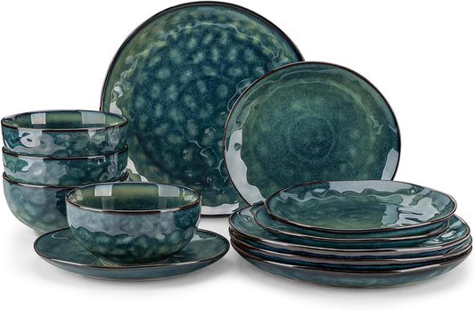 vancasso Starry 12 Pcs Dinnerware Set for 4, Handmade Reactive Glaze, Green