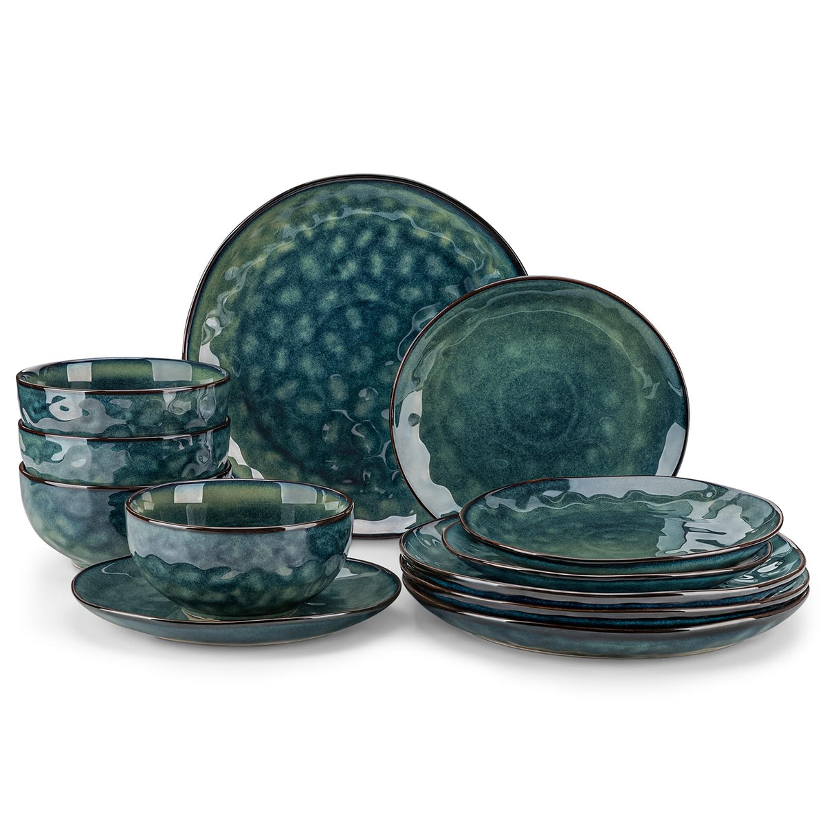 vancasso Starry 12 Pcs Dinnerware Set for 4, Handmade Reactive Glaze, Green