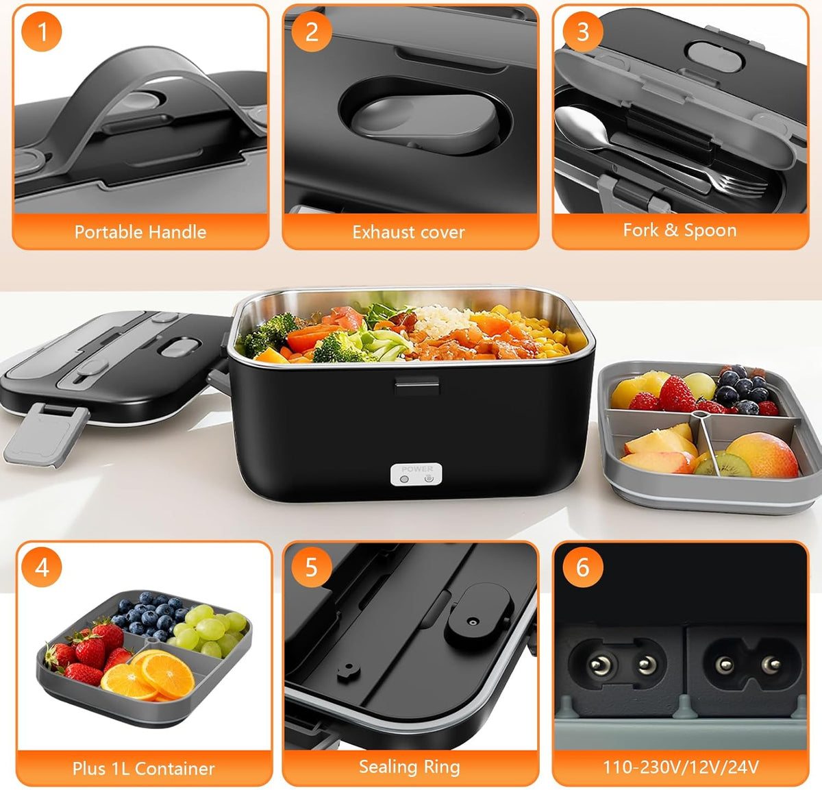 Electric Lunch Box for Adults, 2.8L Double Layer Heated LunchBox