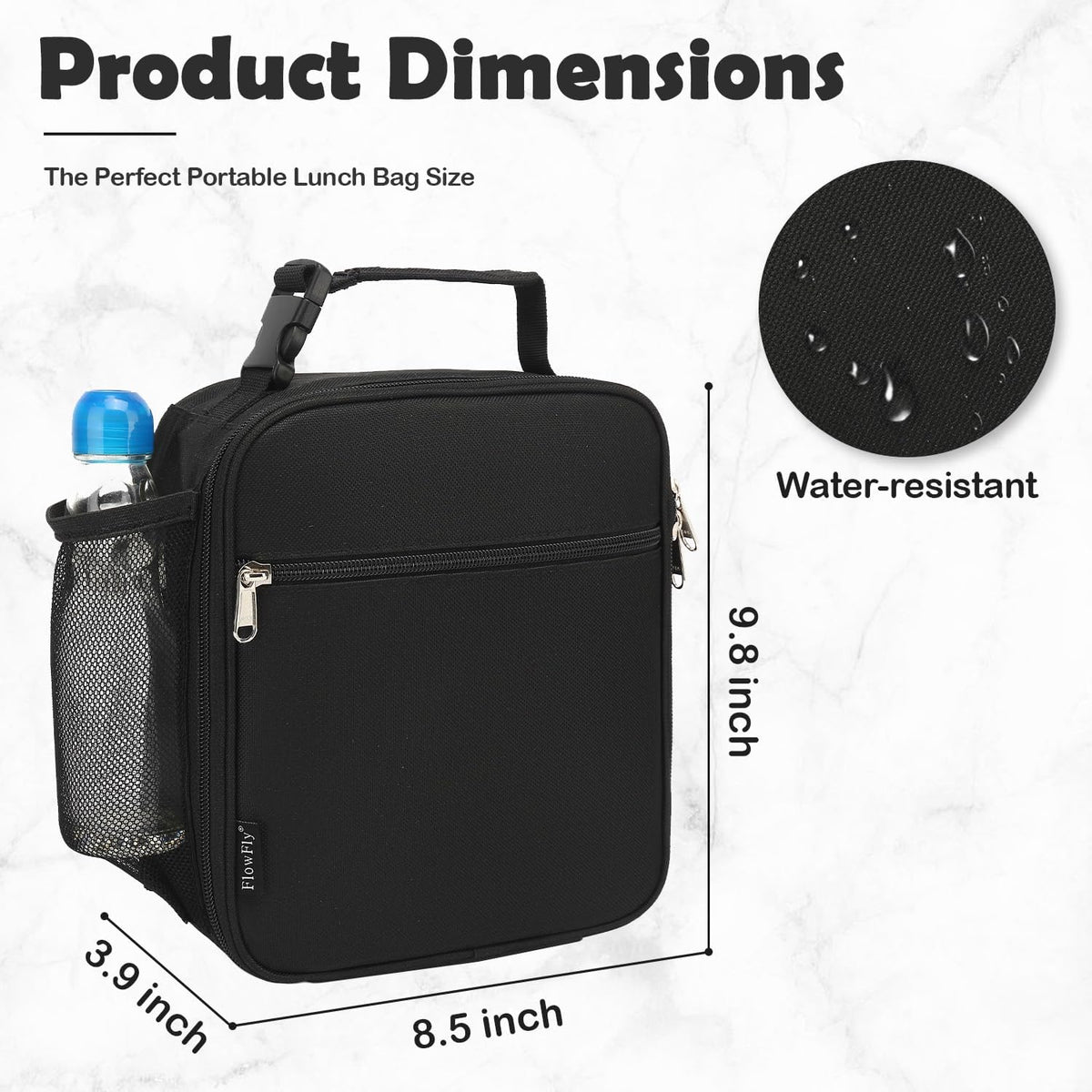 FlowFly Kids Lunch Box Insulated Letter Print Soft Bag Mini Cooler Back to School Thermal Meal Tote Kit for Girls, Boys, Black