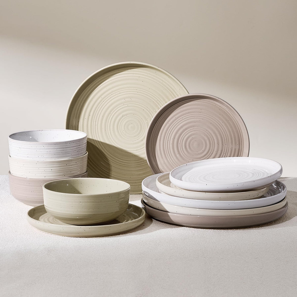 Stoneware Dinnerware Sets for 6, Plates and Bowls, Brown