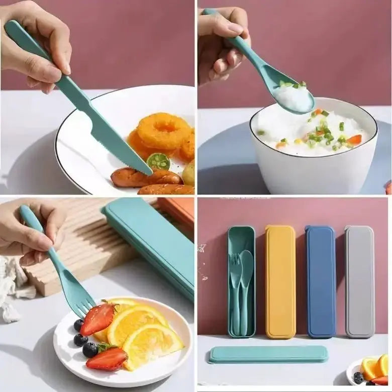 1pc Solid BPA-Free Eco-Friendly Reusable Plastic Cutlery Set - Fork, Knife, Spoon, Portable Back to School Outdoor Tableware for Camping