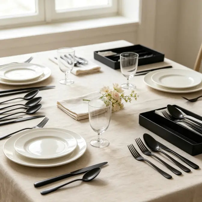 Sebastian CADIA Food-Grade Stainless Steel Cutlery Set (30/48/60-Piece) - Reusable, Dishwasher-Safe, Black Fork/Knife/Spoon - Adult, Everyday, Irregular, Western-Chinese Fit Tableware Kit - Dinnerware Service Set, Home Essentials