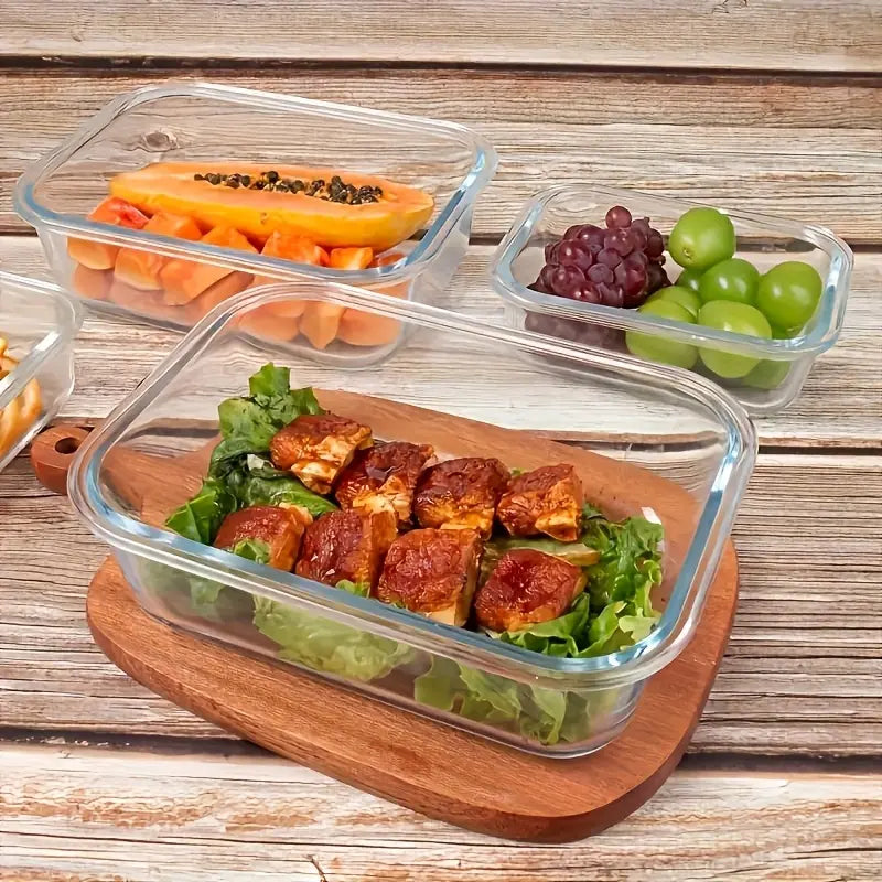 4 Pack Microwave Safe Glass Food Containers Food Storage Reusable Leakproof Lunch Boxes for Office Home School Camping Picnic Meal Prep Glass Containers