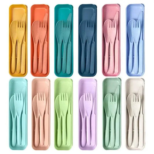 1pc Solid BPA-Free Eco-Friendly Reusable Plastic Cutlery Set - Fork, Knife, Spoon, Portable Back to School Outdoor Tableware for Camping