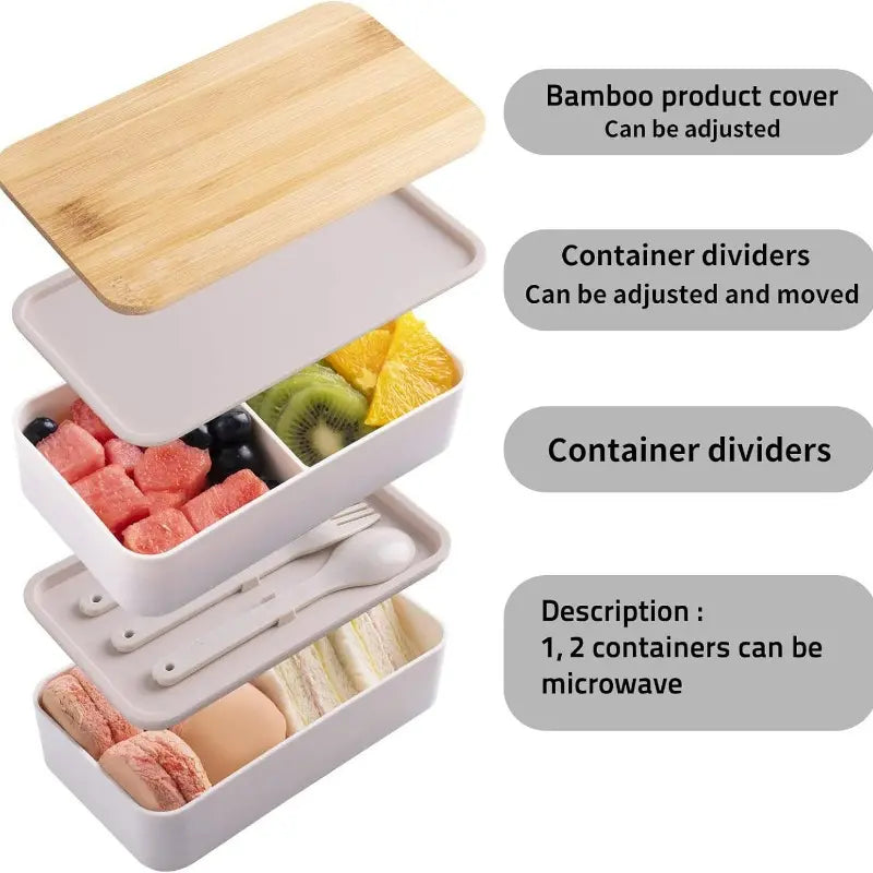 Double-Layer Japanese Leakproof Lunch Box Set, Includes Insulated Food Bag, Large-Capacity Compartment, Microwave Safe Plastic Container, Lunch Box With Containers