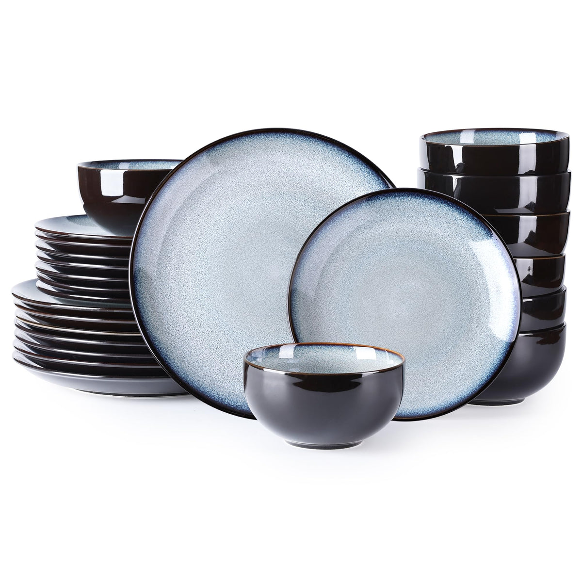 LeRatio Ceramic Dinnerware Sets for 8,24Pcs Porcelain Plates and Bowls Set