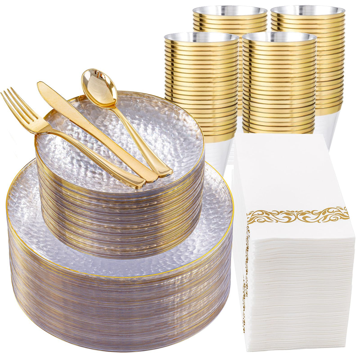 DaYammi 350PCS Amber Plastic Dinnerware Set for 50 Guests