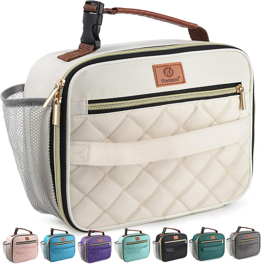 Genteen Lunch Box for Kids, Boys - Insulated Small LunchBox Reusable, Zip Closure & Buckle Handle, Portable Cooler for Work, School, Travel (White)