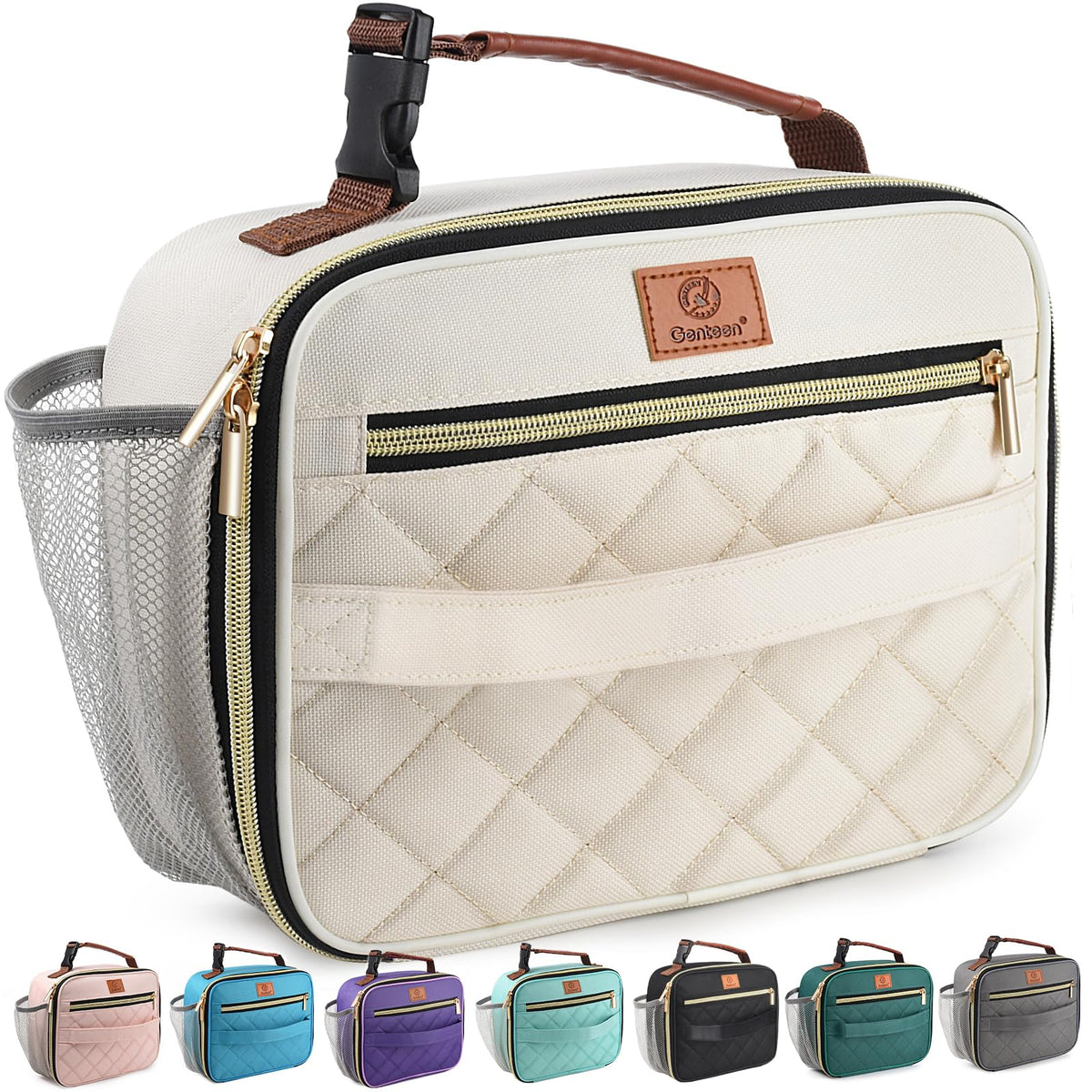 Genteen Lunch Box for Kids, Boys - Insulated Small LunchBox Reusable, Zip Closure & Buckle Handle, Portable Cooler for Work, School, Travel (White)
