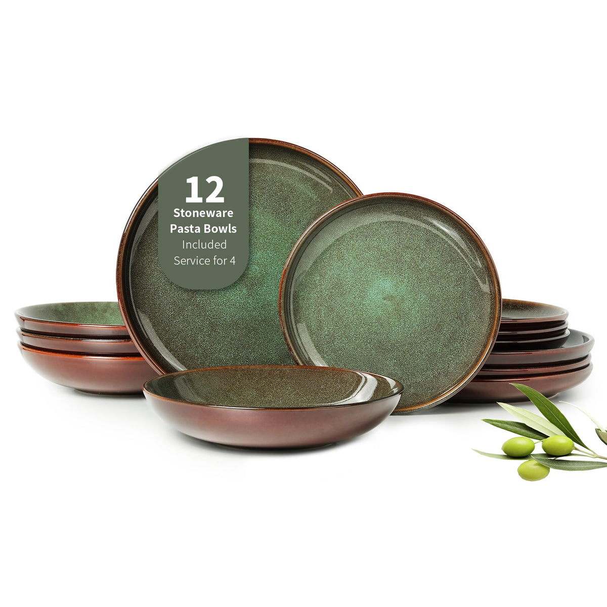 Pokini Stoneware Dinnerware Sets for 8, 24pcs Plates and Bowls Sets Dishes