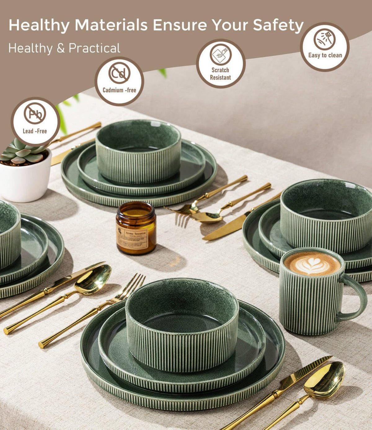 GBHOME Stoneware Dinnerware Sets for 4,12-Piece Plates and Bowls Set