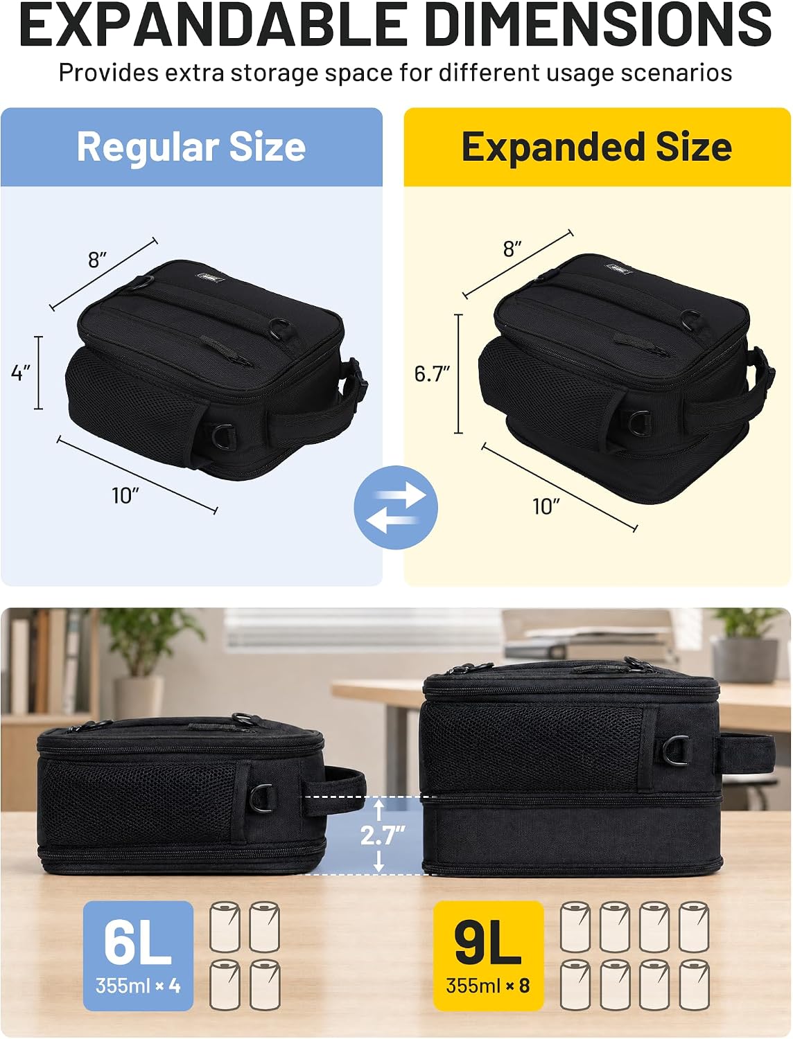 MIER Expandable Small Lunch Box for Men Women Kids to Work School, Black