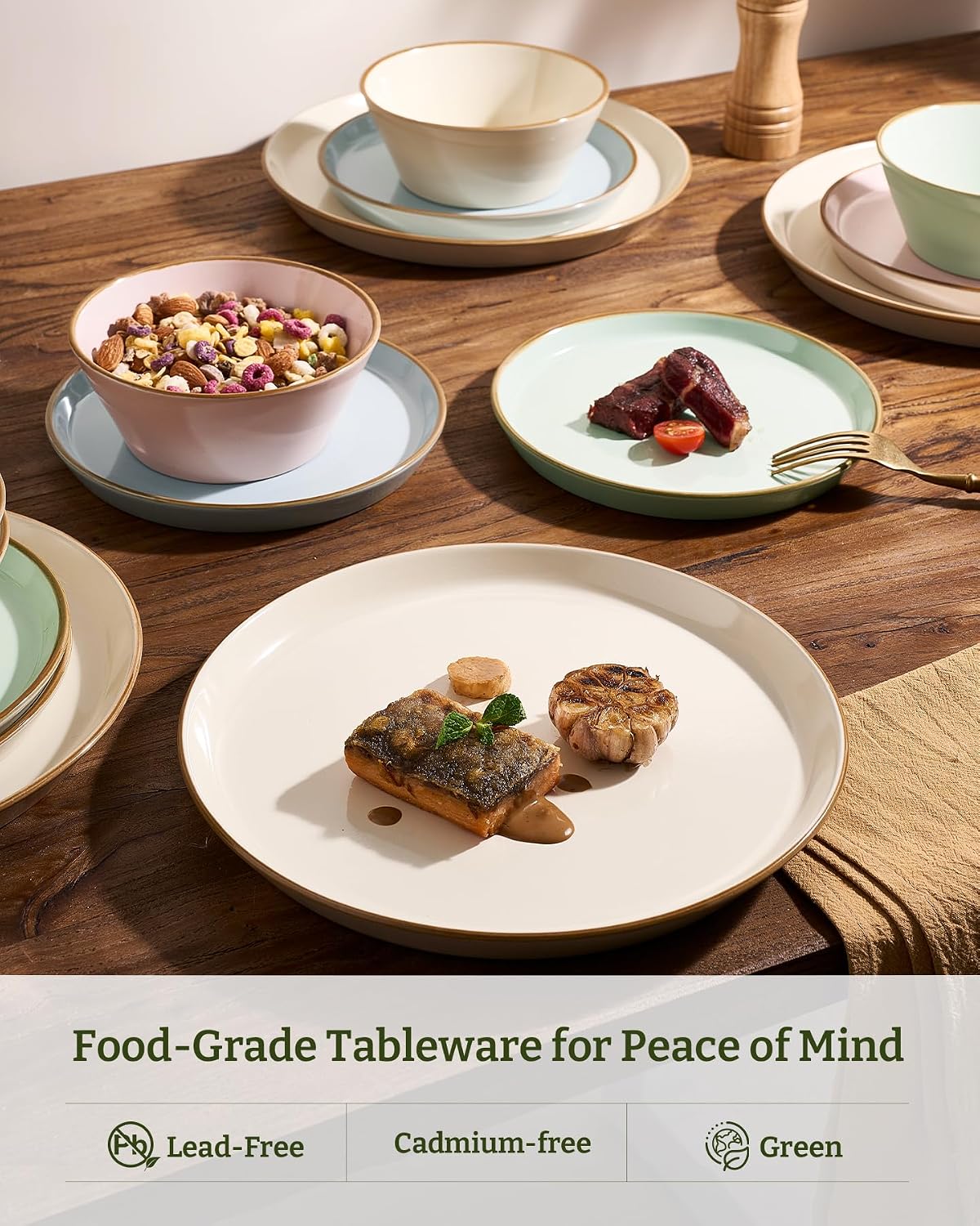 Famiware Saturn Dinnerware Sets, Ceramic Dishes for 4, Rimmed Plates, Bowls