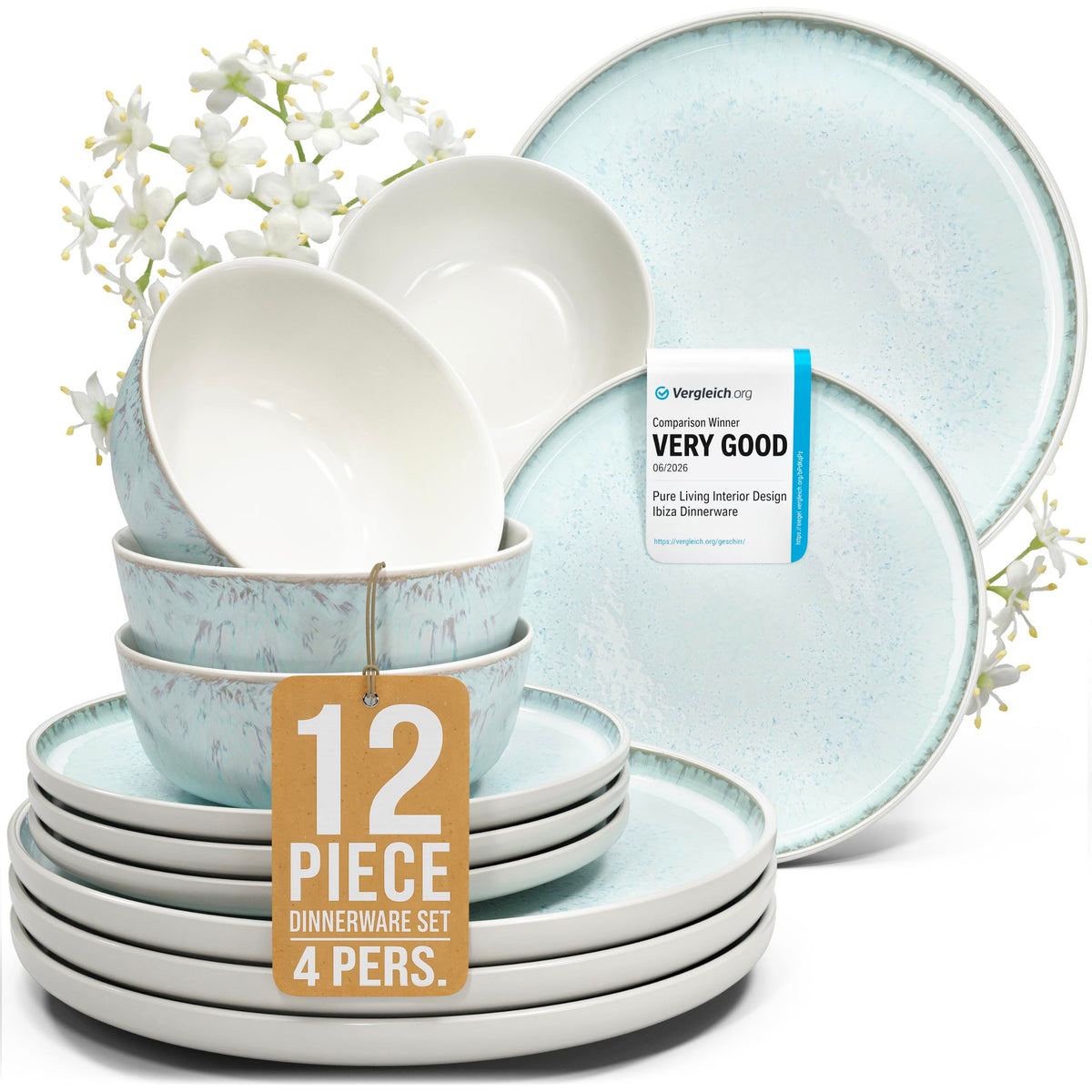 16 Piece Stoneware Dinnerware Set for 4, Handcrafted Plates and Bowls Set