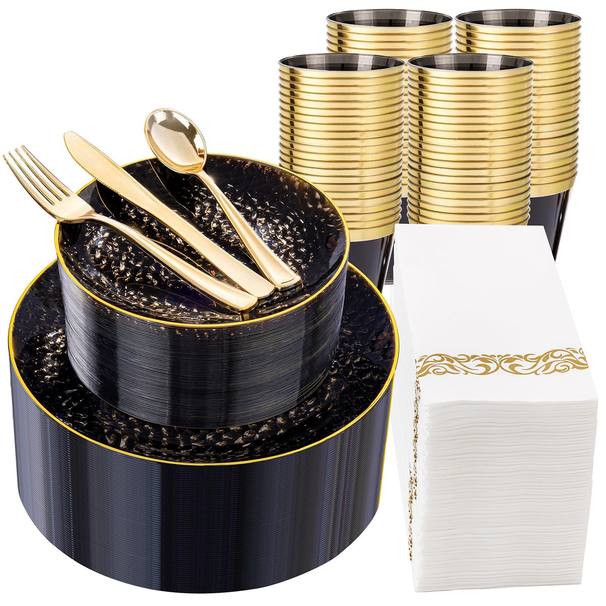DaYammi 350PCS Amber Plastic Dinnerware Set for 50 Guests