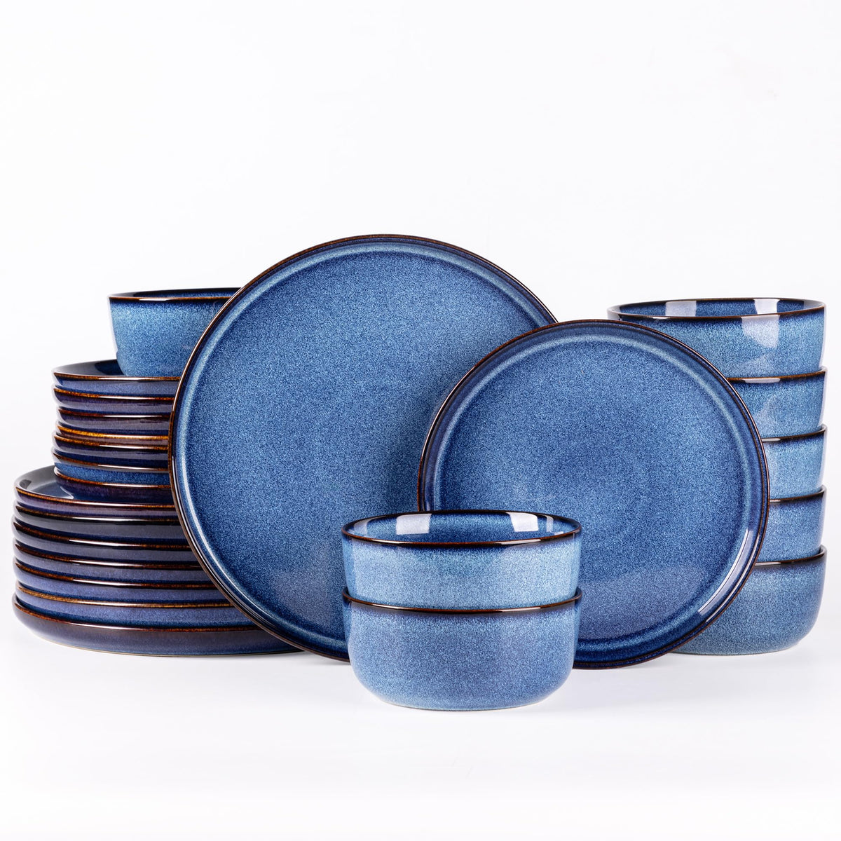 GBHOME Ceramic Dinnerware Sets for 8, 24 Pieces Stoneware Plates and Bowls Sets, Scratch Resistant Dishes, Dishwasher & Microwave Safe, Reactive Glaze-Green Wheat