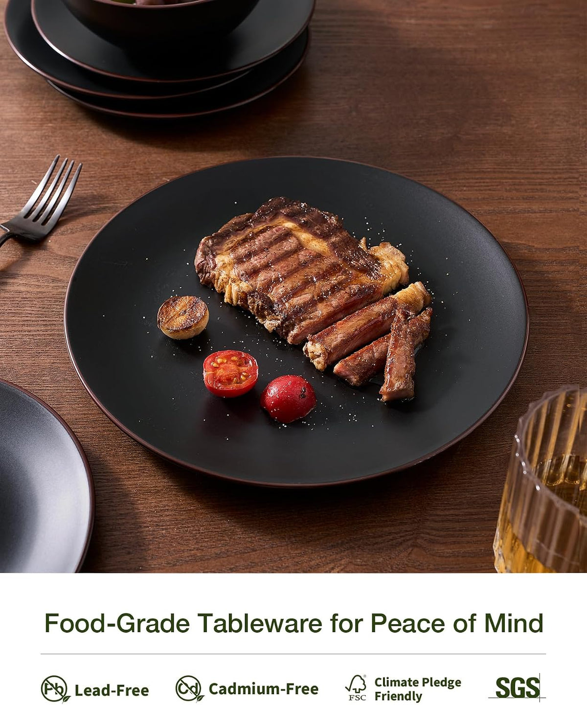 Famiware Venus Plates and Bowls Sets, 12pcs Stoneware Dinnerware Set for 4