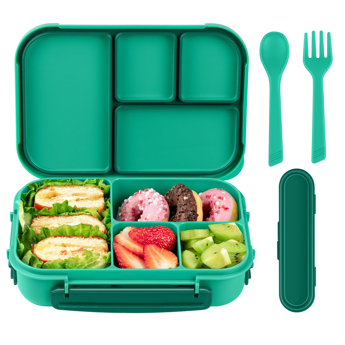 Amathley Lunch Box Kids,Bento Box Adult,Leakproof Lunch Containers for Adults/Kids/Toddler,1200ML-4 Compartments bento Lunch box with Utensil,Microwave & Dishwasher & Freezer Safe (Blue)