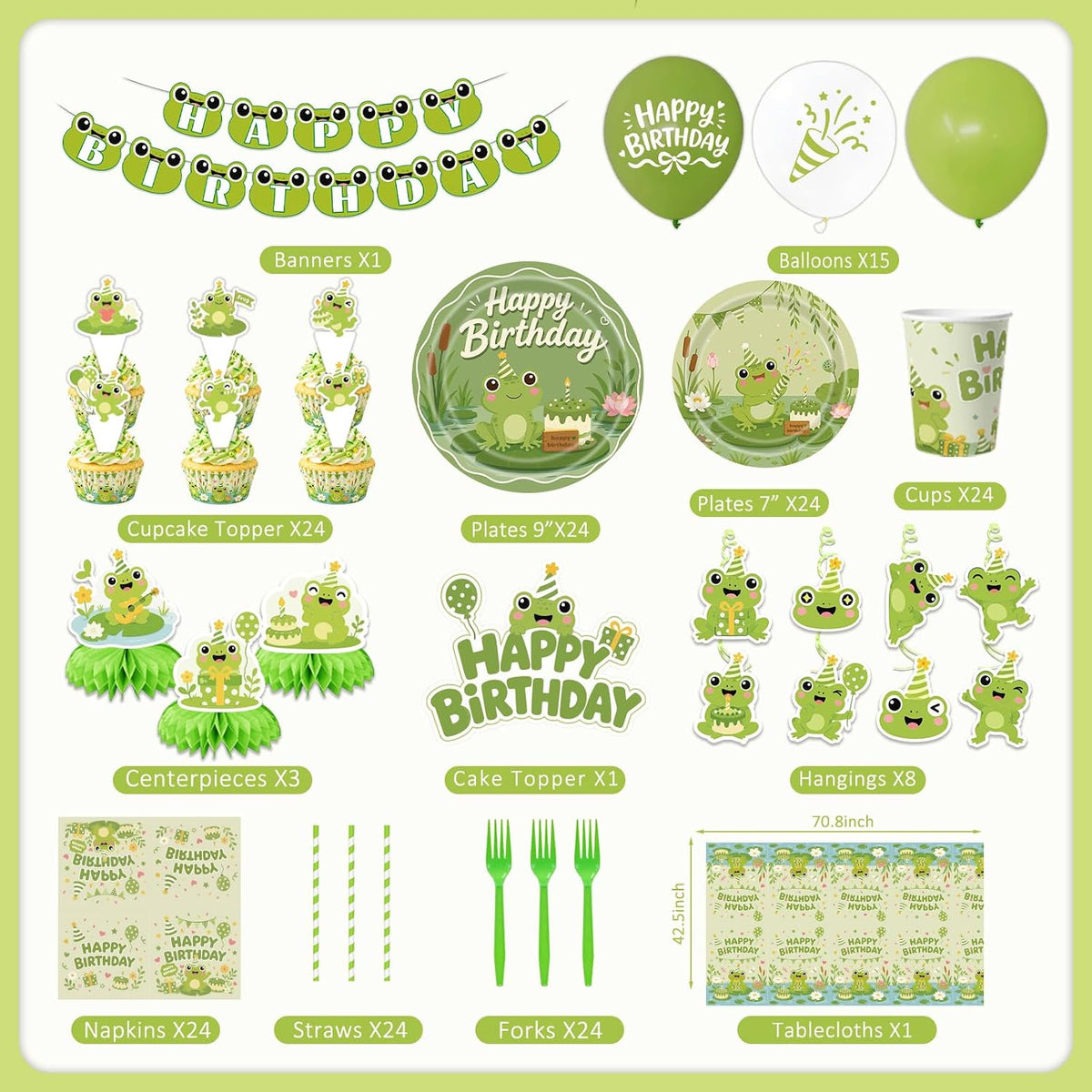 197 PCS Frog Birthday Party Supplies, Cute Frog Decorations for Kids