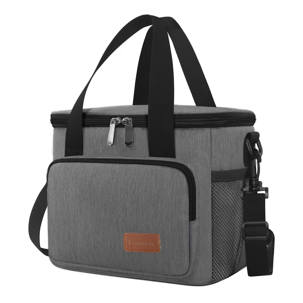 Femuar Reusable Lunch Box for Men/Women - Insulated Lunch Bag Leakproof Lunchbox for Work Office Picnic Beach - Freezable Lunch Cooler Bag with Adjustable Shoulder Strap - Black