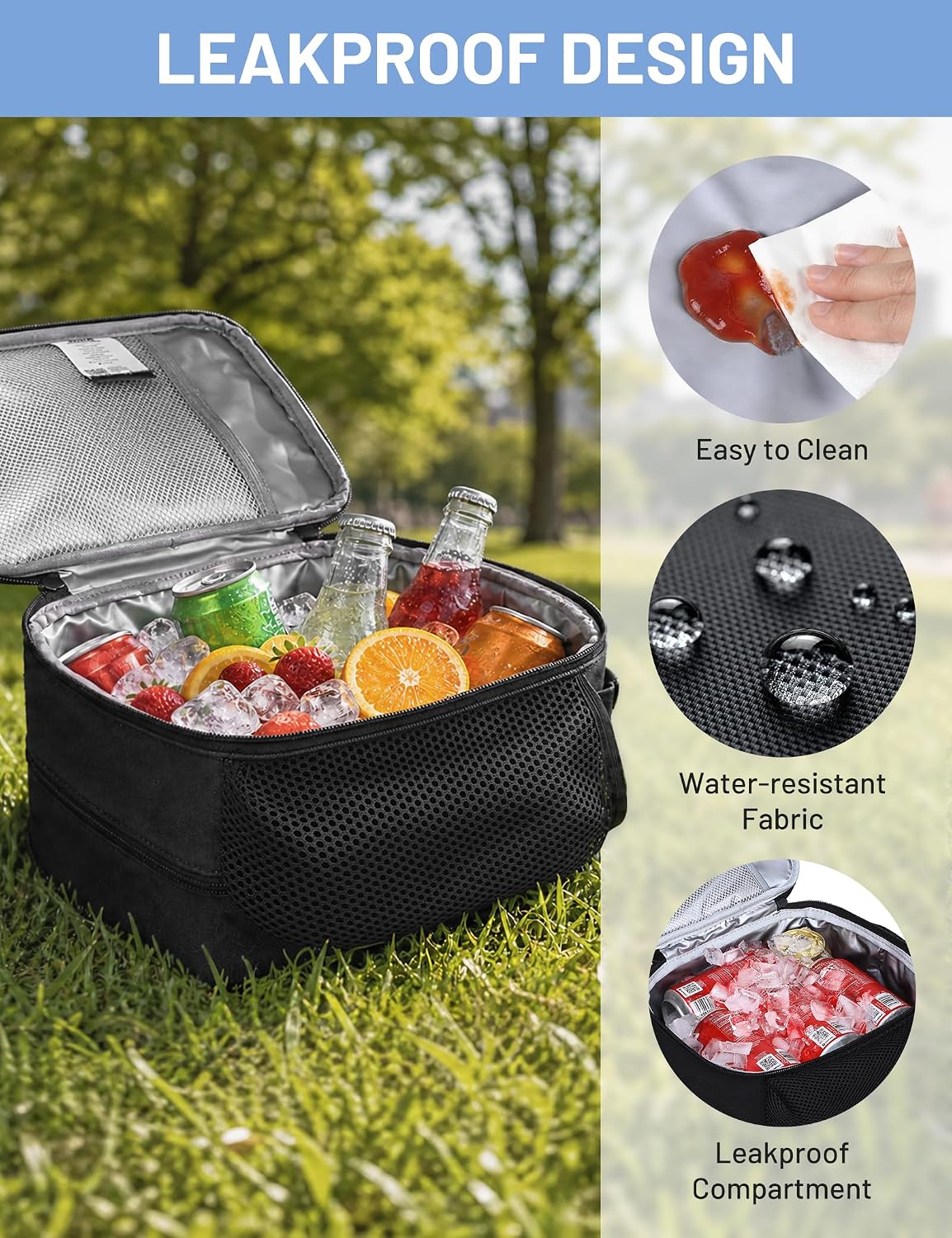 MIER Expandable Small Lunch Box for Men Women Kids to Work School, Black