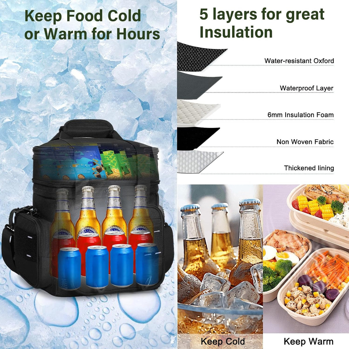 TENKIST Tactical Insulated Lunch Box Men Double Deck Heavy Duty Cooler Bag