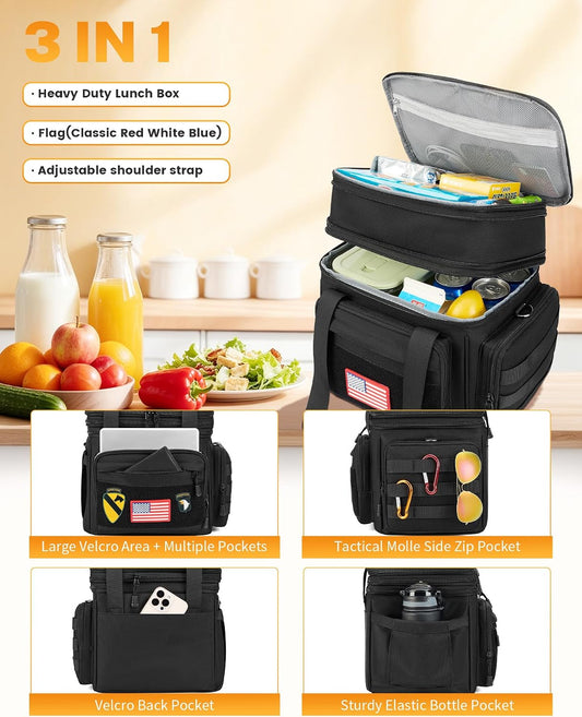 Gafetrey Tactical Lunch Box for Men - Large Lunch Bag Double Deck