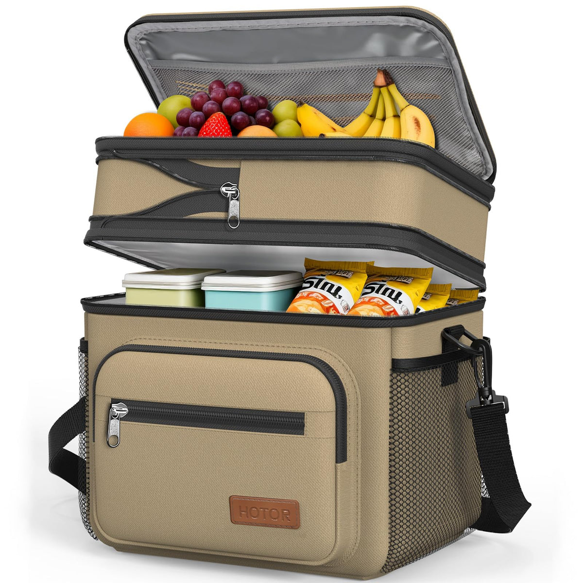 HOTOR Lunch Box Men Women Double-Layer Insulated Lunch Bag Black 12L