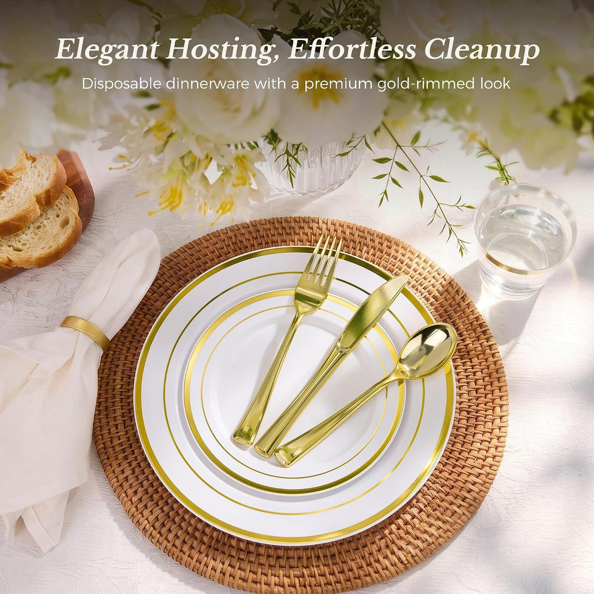 BESTVIP 600PCS Gold Dinnerware Set for 100 Guests,