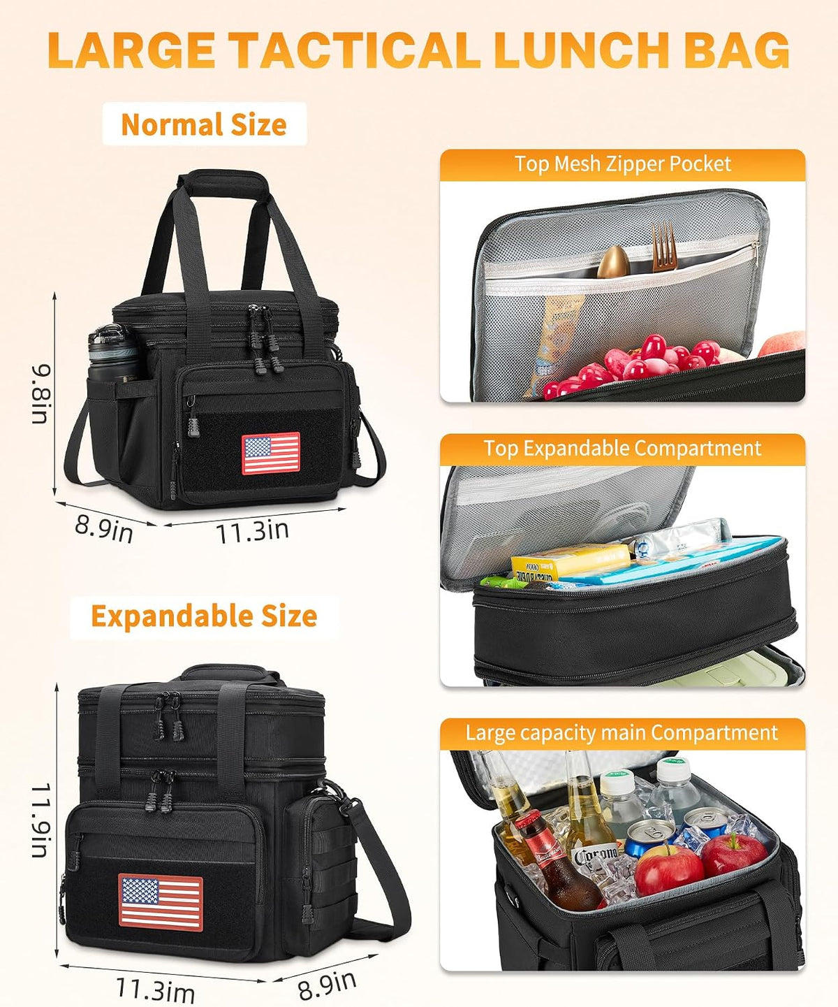 Gafetrey Tactical Lunch Box for Men - Large Lunch Bag Double Deck