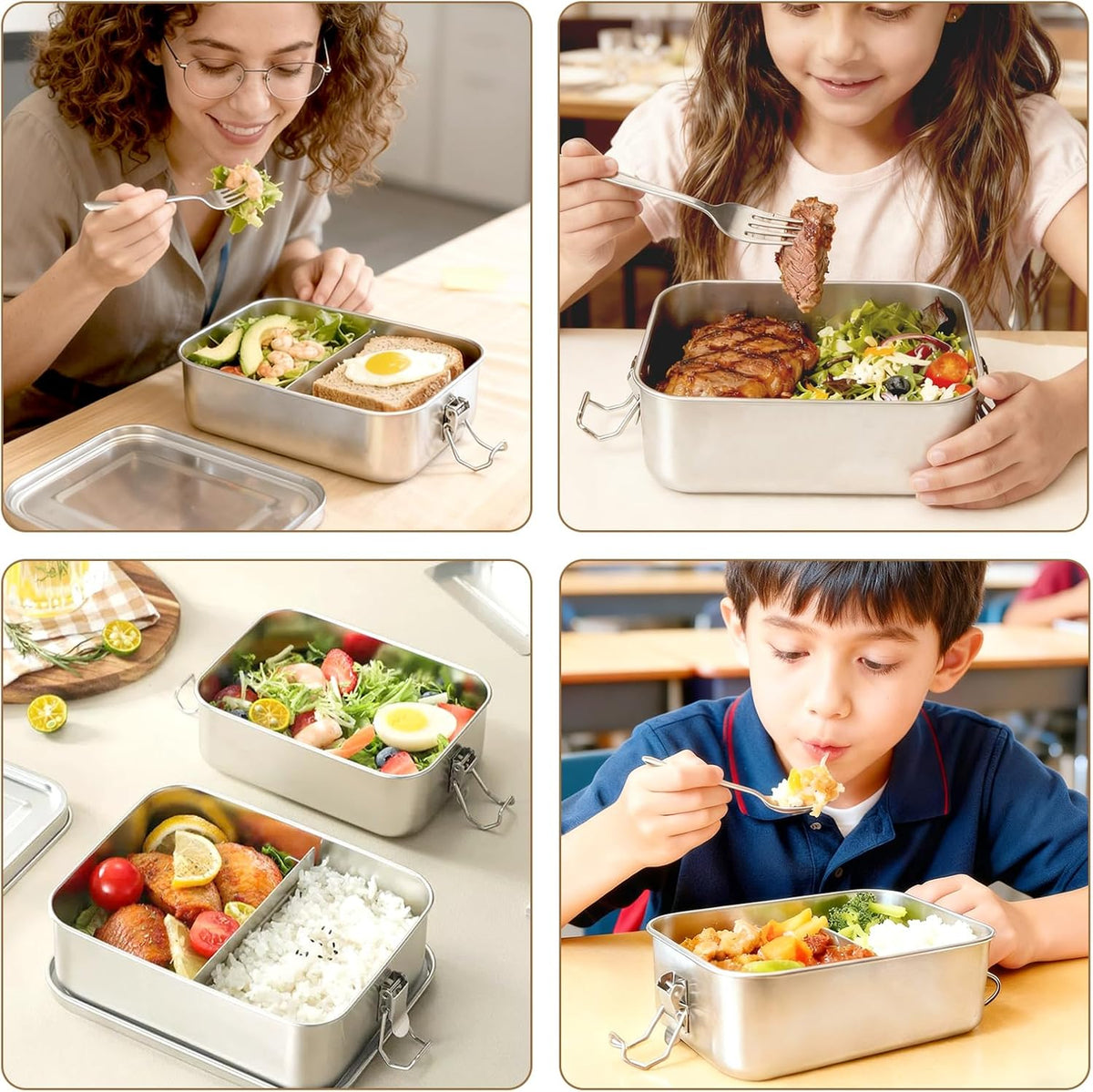 Adult Stainless Steel Lunch Box, 40oz/1200ml Metal Bento Box Removable Dividers, Reusable Food Storage Containers with Lids Leak Proof for Travel, Work, Picnic, Home