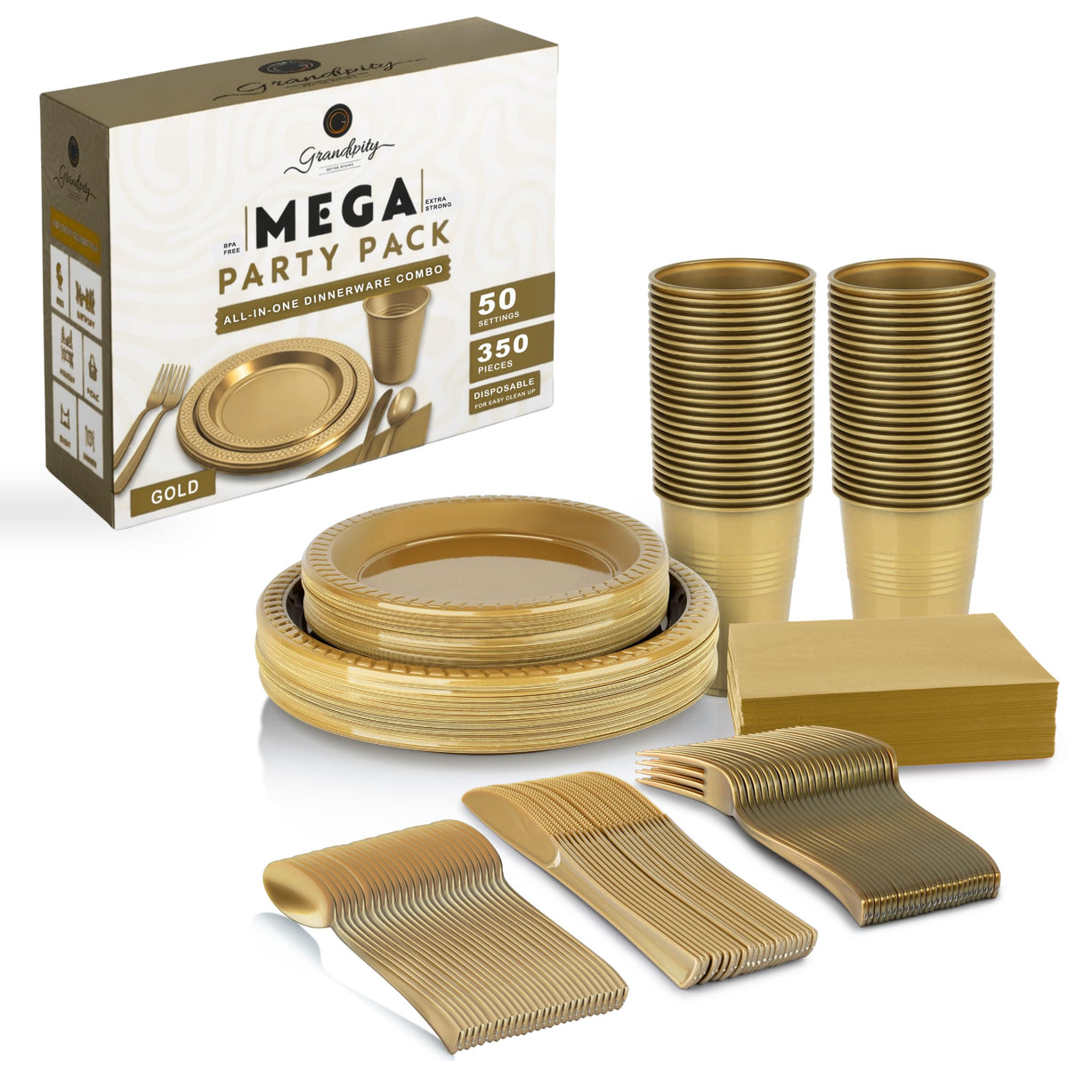 Grandipity Disposable Plastic Dinnerware Sets for Parties (720 pcs)