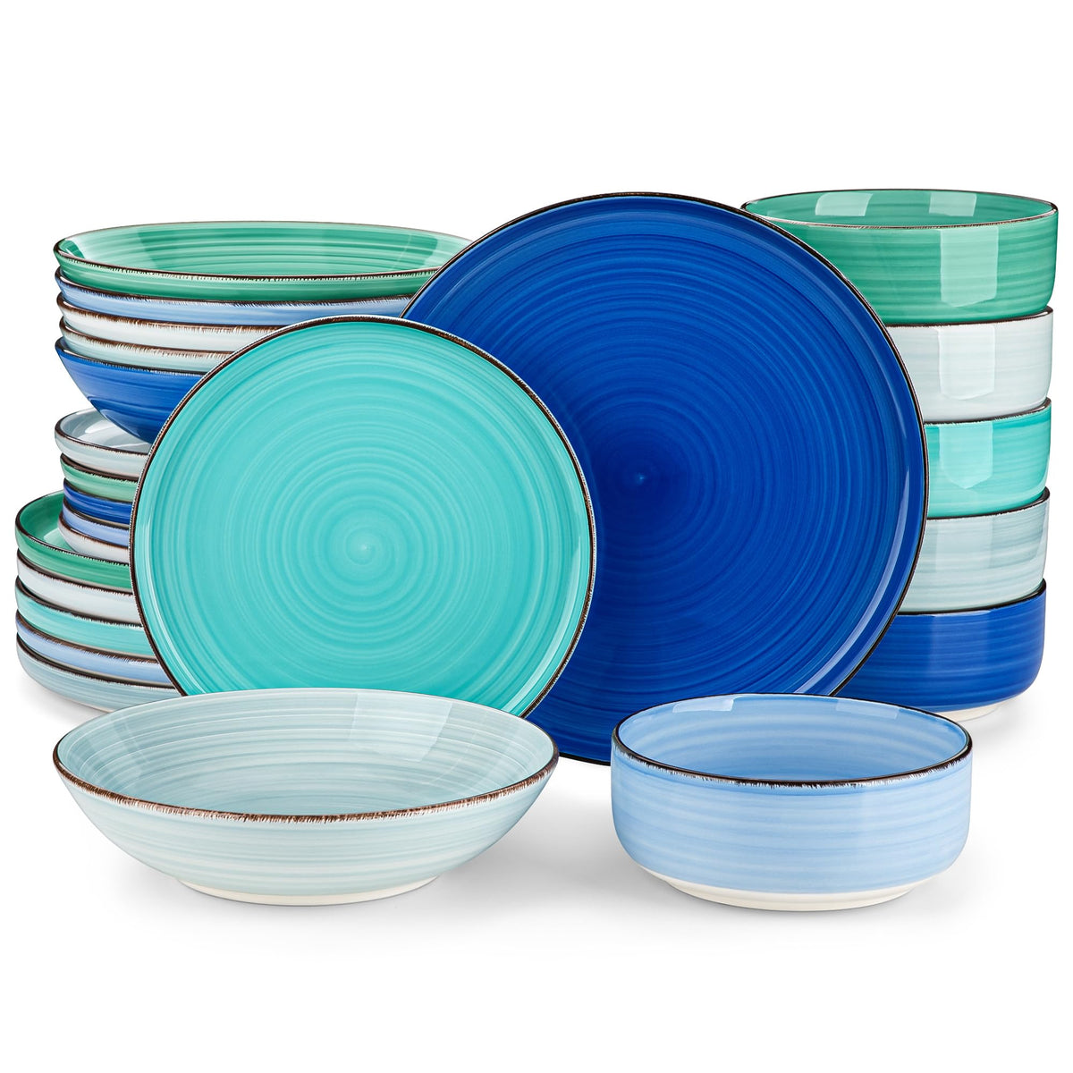 vancasso Bonita Stoneware Dinnerware Sets, 12 Pieces Dishes Set，Polished Round Plates and Bowls Set for 4, Dishwasher and Microwave Safe, Multicolor