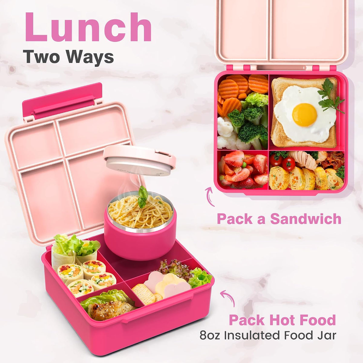 HOMEKOL Bento Lunch Box Set for Kids, Pink